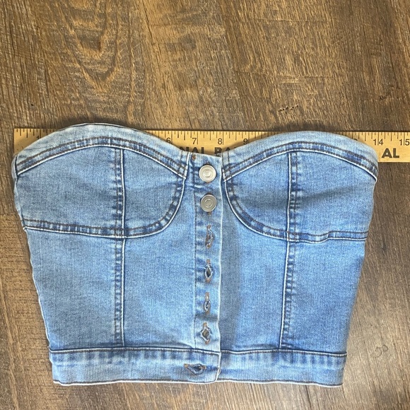 VINTAGE DENIM BUSTIER WITH BUTTON FRONT AND SHEERING IN BACK TO LOOK SNATCHED IN - Picture 9 of 12
